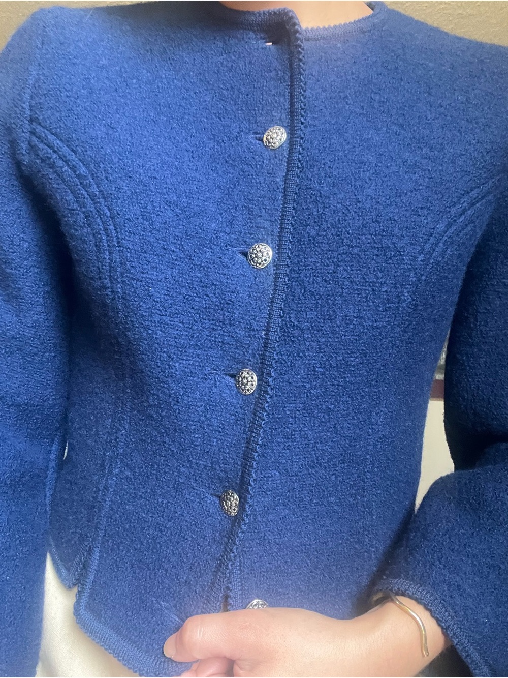Vintage Blue Wool Button-Front Jacket - Picture 7 of 9